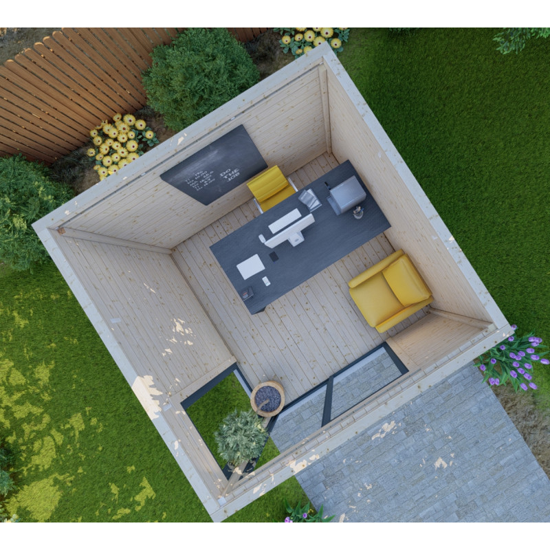 Bureau de jardin en bois massif 8,88m² – madriers 40mm traités teintés marron – Image 4