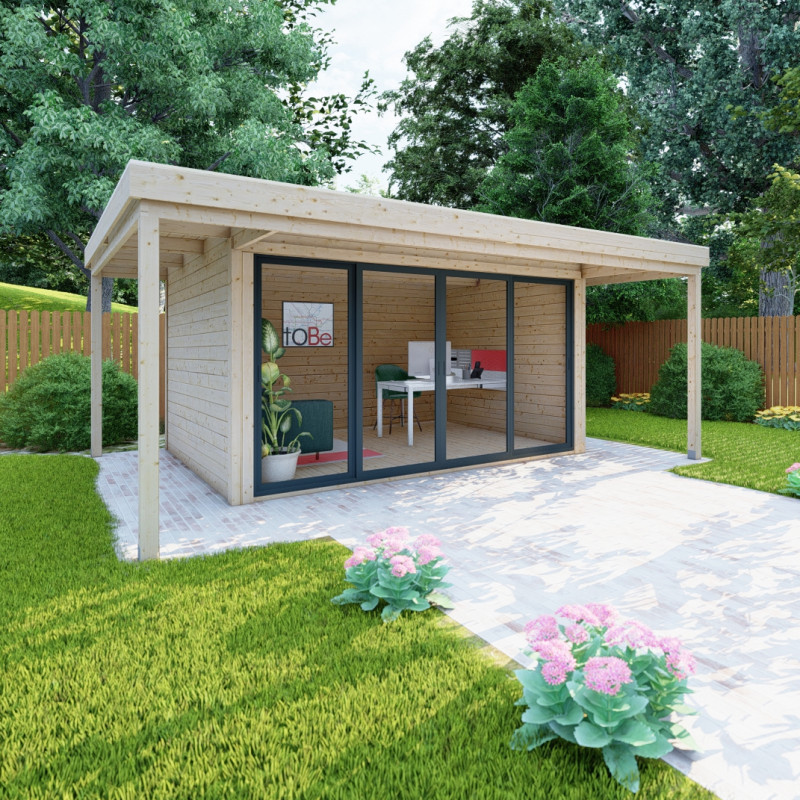 Bureau de jardin en bois massif avec terrasse 16,5m² – madriers 40mm Gardy Shelter – Image 5