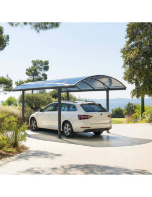 Carport Belize Noir – 2,94 x 5 x 2,23/2,50 – Aluminium, acier et polycarbonate