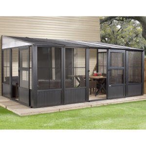 Pavillon adossé Charlestone 309x502cm en aluminium et acier galvanisé