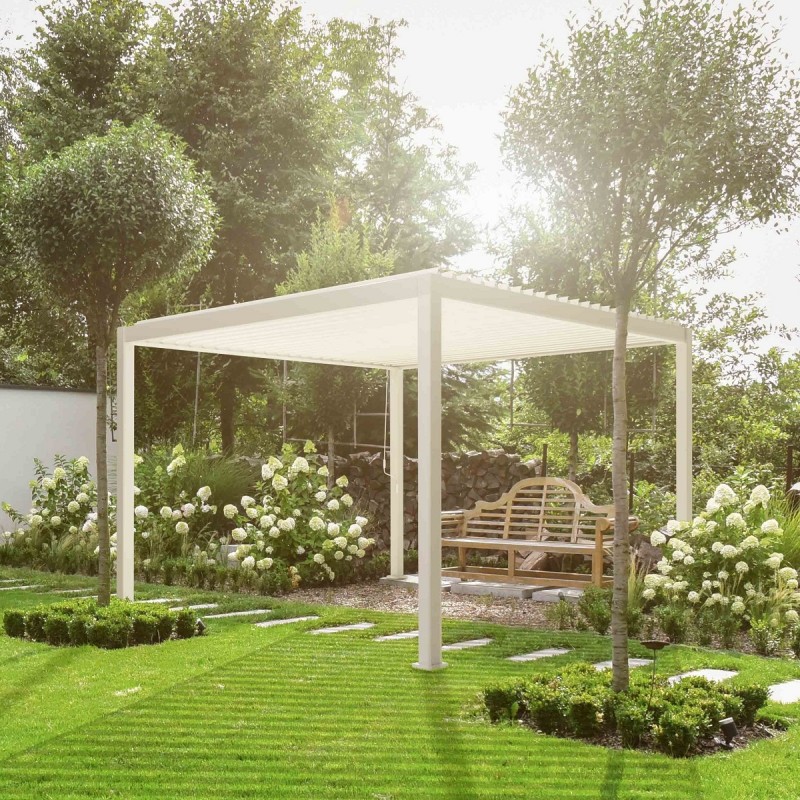 Pergola bioclimatique autoportante en alu blanc 3x3m Ombrea – Image 3