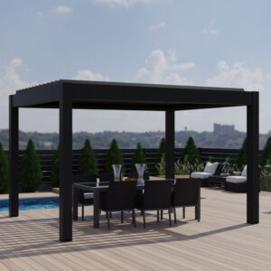 Pergola bioclimatique en aluminium gris anthracite 400x400cm
