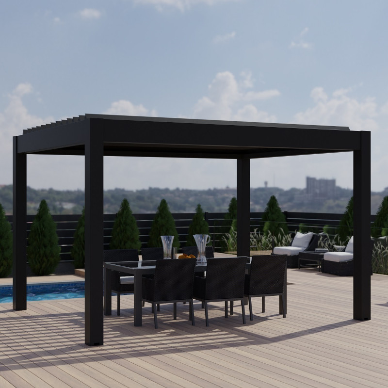 Pergola bioclimatique en aluminium gris anthracite 400x400cm