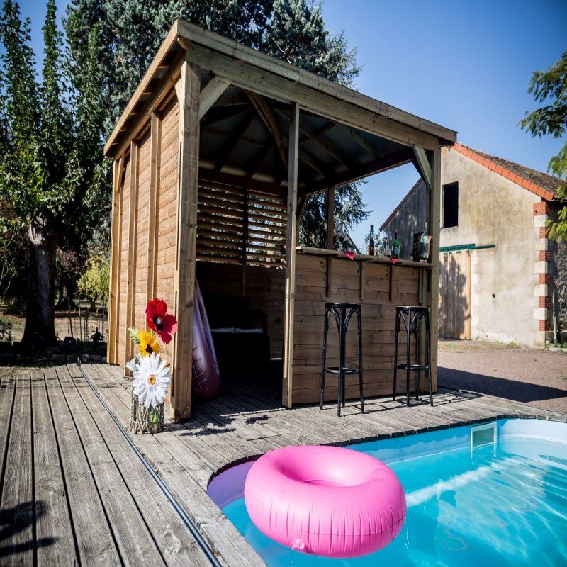 Pool house en bois thermo traité 12,32m² BLUETERM, 1 paroi mur plein, 1 paroi ventelles, 2 parois comptoirs – HABRITA – Image 8