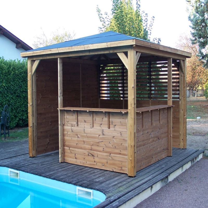 Pool house en bois thermo traité 12,32m² BLUETERM, 1 paroi mur plein, 1 paroi ventelles, 2 parois comptoirs – HABRITA – Image 9