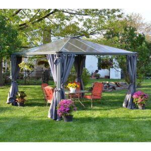 Tonnelle de jardin 3,6×3,6m en alu gris anthracite et polycarbonate