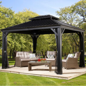 Tonnelle de jardin Messina 298x363cm en aluminium thermolaqué anthracite – SOJAG