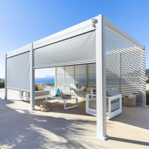 Store pour pergola bioclimatique EVORA Gris clair & Blanc