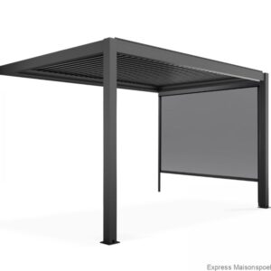 Pergola bioclimatique adossée 4x3m en aluminium blanc avec 1, 2 ou 3 stores, OIA