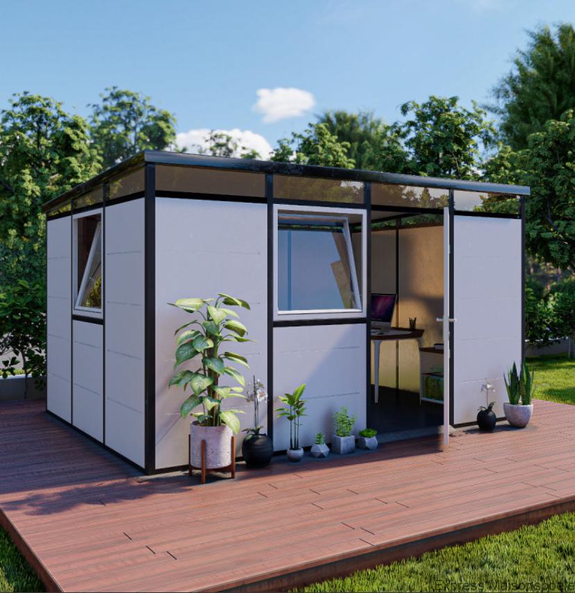 Abri de jardin modulaire isolé 4x3m profils noirs - plancher inclus - Everbox