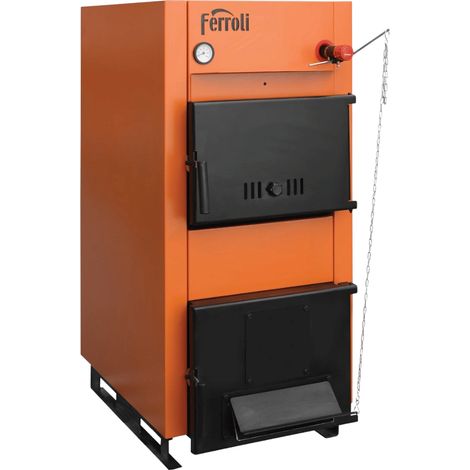 Ferroli – Chaudière bois 25 kW – Fonctionnement au bois, charbon, briquettes – Chambre de combustion 78 L – Tirage naturel sans électronique – Image 2