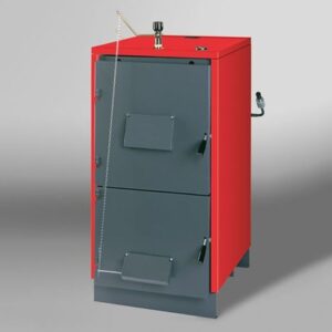 Chaudière bois 33 kW – Rendement 65 % – Corps en acier – Volume de chargement 125 L pour bûches jusqu’à 50 cm – Unical